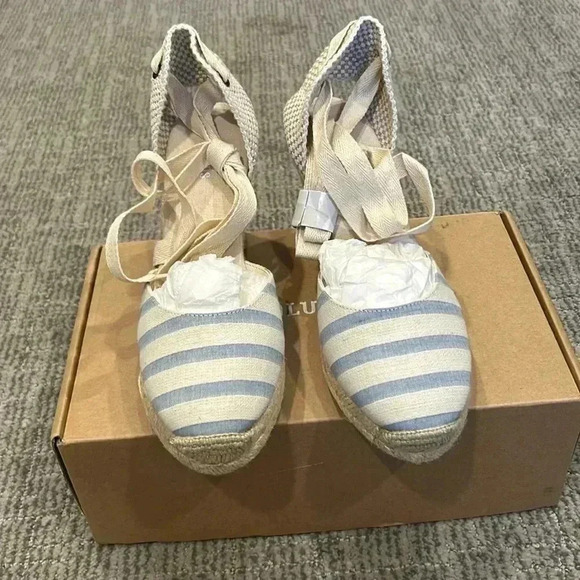 Soludos Classic Striped Wedge Lace Up Espadrille Size 9 - Picture 2 of 8
